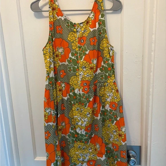 Blue Platypus Orange and Green Floral A-Line Sundress with Pockets - Picture 2 of 4